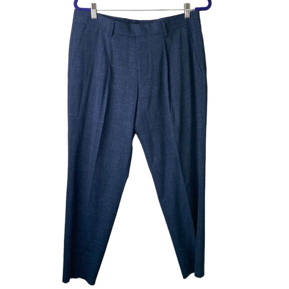 Hugo Boss New! Virgin Wool Linen Blend Plaid Pleated Trouser Dress Pant Stretch - Picture 1 of 16